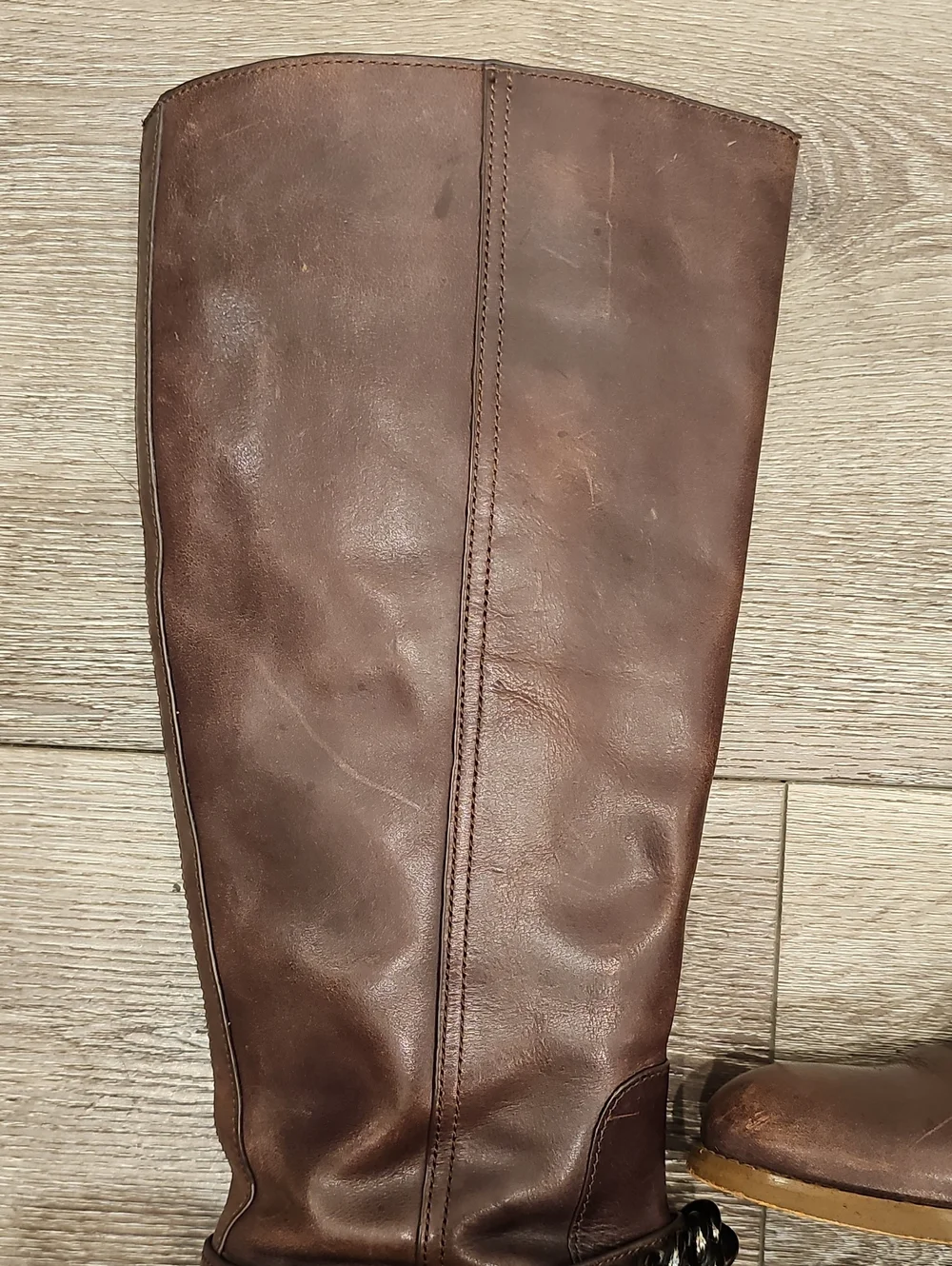 COACH Mabel Tall Brown Knee-High Riding Boots w/Chain Ankle Strap Leather Size 7